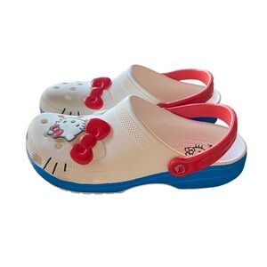 Crocs Hello Kitty Classic Clog M-9, W-11 White Red Bow Blue 50th Anniversary‎